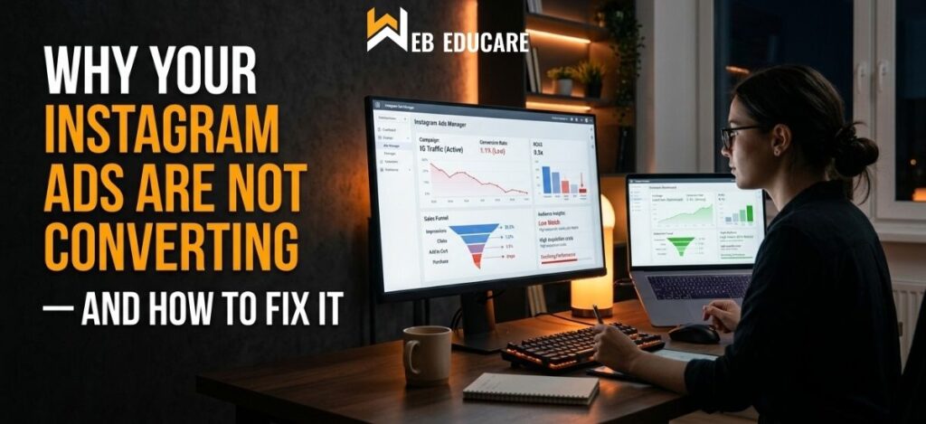 Instagram ads conversion audit showing creative, audience, landing page, tracking and lead follow-up issues