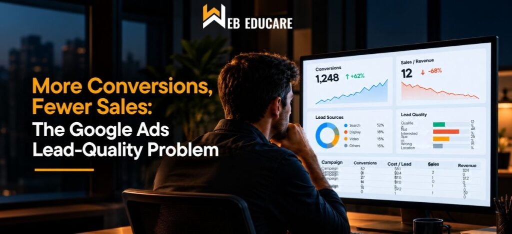 Google Ads lead quality analysis showing more conversions but fewer qualified sales leads