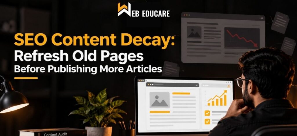 SEO content decay refresh infographic with website performance updates.